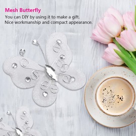 MOUMOUTEN Translucent Mesh Wire Glitter Butterflies, 24 Pieces Delicate Gemstone Nylon Butterflies for Wedding, Party, Clothing, Decoration, DIY Accessories for Home, Wedding (White)