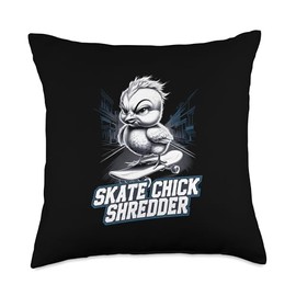 Skating Baby Chicks Skate with Skateboard Cute Skateboarding Throw Pillow