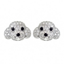 Hiqmic 925 Sterling Silver Cute Dog Puppy Zirconia Earrings Ear Stud Piercing white gold plated Fashion Jewelry Gifts WK90055-Silver