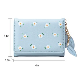 AOVINBID Women Girls Wallet Fashion Cute Tri-folded Wallet Slim Short Wallet Small Wallet Cash Pocket Card Holder ID Window Purse for Women（BLUE）
