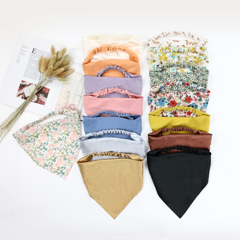 Paquete de 15 bandanas florales sólidas y coloridas con diadema