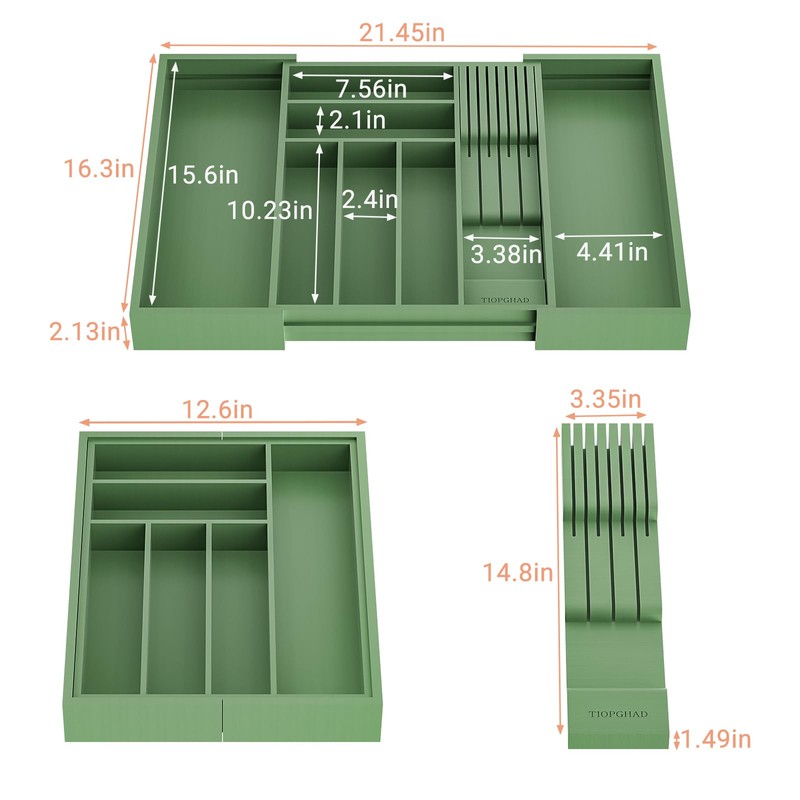 TIOPGHAD Bamboo-Silverware-Drawer-Organizer-Kitchen, Expandable Utensil Holder Cutlery Tray Flatware Organization Adjustable