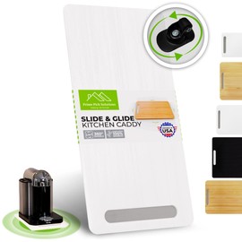 Prime Pick Solutions Bamboo Countertop Appliance Slider with 360° Wheels, Appliance Sliding Tray for Coffee Maker & Heavy Kitchen Appliances, Bamboo Rolling Tray - 16"x13", White