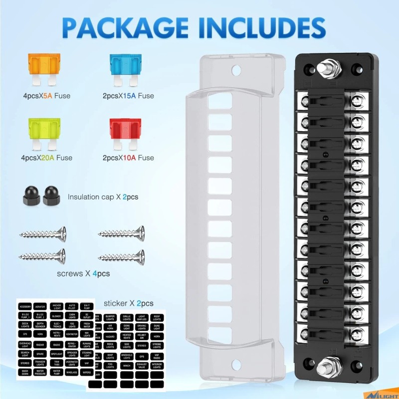 Nilight 12 Way Fuse Block with Negative Bus 12V Blade