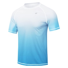 Huayuzh Men's UV Shirt Rash Guard T-Shirt Swimming Shirt Quick-Drying Lightweight Breathable Surfing Fishing Hiking Top, 10 gradient colour: sky blue