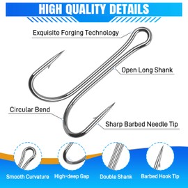 Classic Double Fsihing Hooks, 35pcs Frog Fly Tying Hooks 3X Strong Sharp Open Shank High Carbon Steel Barbed Small for Saltwater and Freshwater
