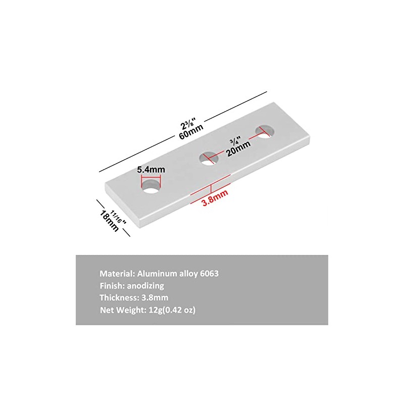 12 Pcs 3 Hole Joining Plate, Straight Plate for 2020
