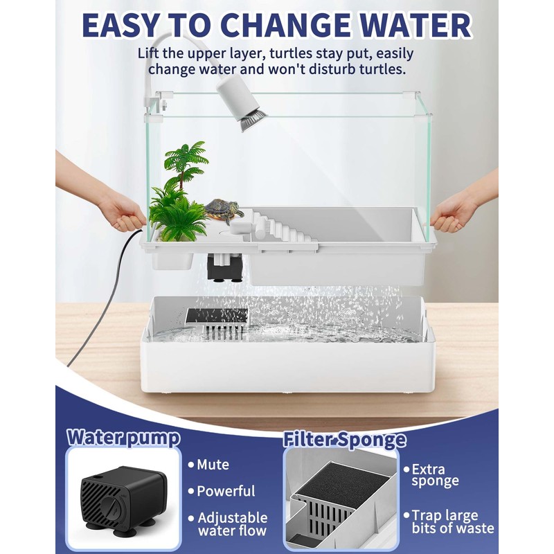 MoonOrange Turtle Aquarium Kit(Tank+Light+Water Pump), Acrylic Turtle Tank Starter Kit