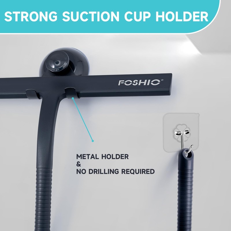 FOSHIO Shower Squeegee for Glass Doors with Suction Cup, Silicone