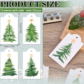 Bolsome 120Pcs Christmas Paper Gift Tags Watercolor Xmas Tree Tags with Hemp Rope Christmas Winter Hanging Labels Gift Tags for Winter Holidays Xmas Party Favor Supplies, 10 Designs