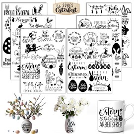 Rub On Sticker Easter, Pack of 6 A5 Rub On Stickers, Rub On Foil Transfer Stickers, Rub On Easter, for Furniture, Glass, Wood, Scrapbooking, DIY Crafts Decoration (Easter)