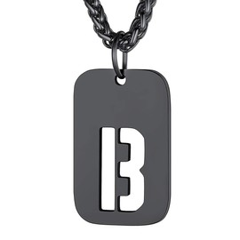 Black Initial Letter B Necklace Military Dog Tag Pendant with Spiga Chain Fashion Alphabet Jewelry for Men Women,Letter B