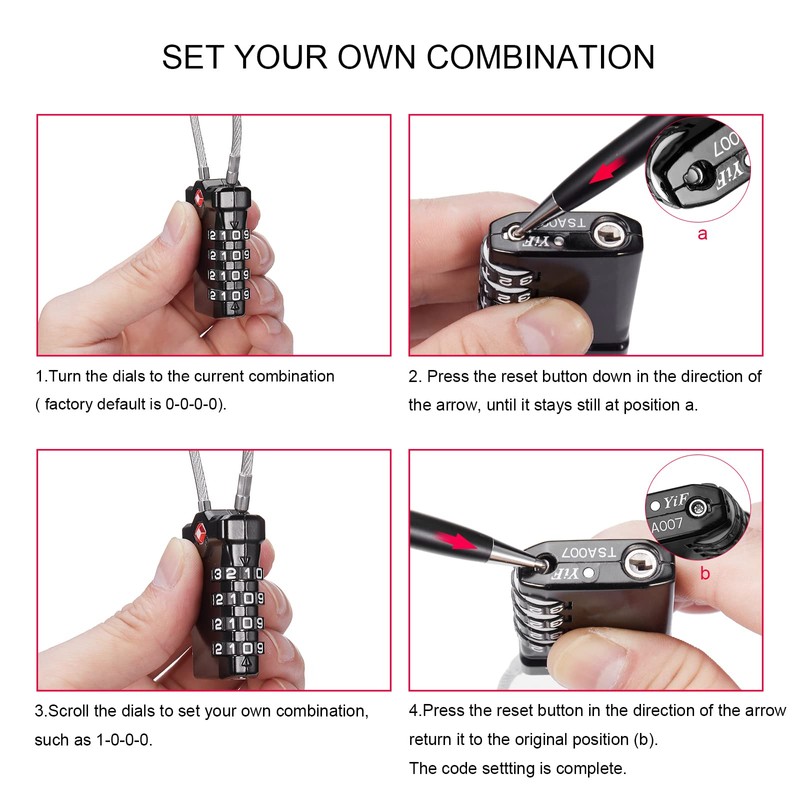 ZHEGE Luggage Locks TSA Approved, Cable Lock with White Numbers,