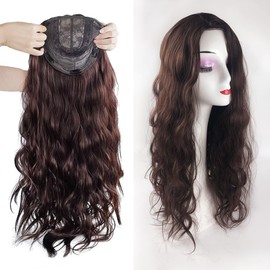 18x18cm Side Part Hair Topper Clip in 150% Density Cloud Wavy Wig 55cm Large Full Head Wear Toupee Silk Clouth Base (Left Part Off Black)