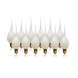 LightLady Studio Silicone Light Bulbs for Candle Lamps, 7 Watts, 12 Pack Dipped Candle Bulbs for Window Candles, Candelabra, Handmade White Flame Shaped Design