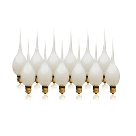 LightLady Studio Silicone Light Bulbs for Candle Lamps, 7 Watts, 12 Pack Dipped Candle Bulbs for Window Candles, Candelabra, Handmade White Flame Shaped Design