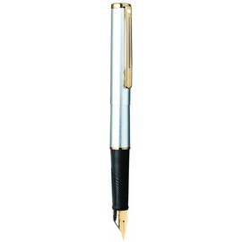 Sheaffer Agio Compact Fountain Pen Medium Nib with Cartridges, Brushed Chrome Plate Finish with 22K Gold Plate Trim (SH/9003-0)