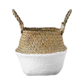 Foldable Storage Baskets Laundry Straw Patchwork Home Seagrass Belly Garden Flower Pot Basket