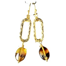 Etched Gold Earrings with Tortoise Beads Jewelry Earrings for Women #3298FE174