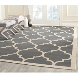 Safavieh Courtyard Collection CY6914 Trellis Indoor/ Outdoor Area Rug, 9' x 12', Anthracite / Beige