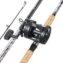 Sougayilang Fiberglass Fishing Pole Conventional Reel Combo with Durable P-Cork Rod Handle, Medium Heavy for Catfish Salmon and Steelhead- 8'0"with 3000 Reel-Left Handed