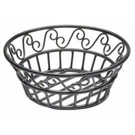 American Metalcraft BLSB80 Wrought Iron Scroll Design Round Bread Basket, 8-Inch, Black