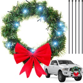 Christmas Wreath for Car, Truck or Festival Decoration LED Artificial Christmas Car Wreath and 5 Pieces 4 x 200 Black Nylon Cable Tie (Cute,19.7 Inch)