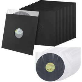 Henoyso 80 Pcs 12 Inch Vinyl Record Sleeves Include 40 Pcs Album Covers (350gsm) Record Jackets 40 Pcs Inner Sleeves Kraft Paper Sleeves for Album Vinyl Records Collections Storage Decorations(Black)