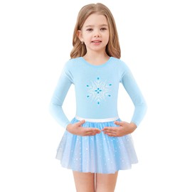 EQSJIU Ballet Leotard for Girls Long Sleeve Kids Girls Classic Adorable Sky Light Blue Unicorn Leotard Dance Ballet Dress 6-7 Years Stage Performance