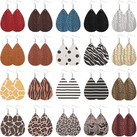 Hicarer 20 Pairs Faux Leather Earrings Lightweight Leaf Earring Teardrop Dangle Earring for Valentines Day Women Jewelry Gift (Classic with Bold Style)