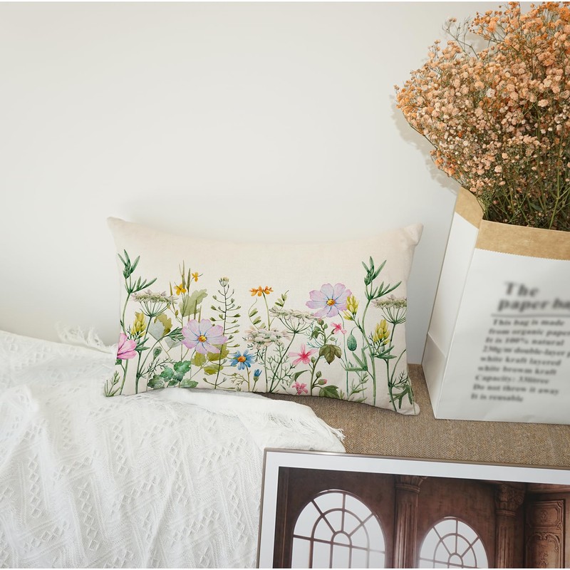 WCYYWGO Spring Throw Pillows Flowers And Grass Pillow Cover Sofa