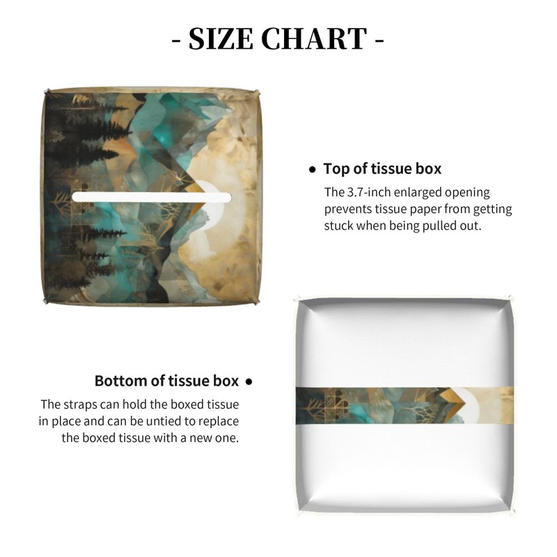 Square Tissue Boxes(5.2"x5.2"x5.2"), Mountains Trees Landscape Sunrise Tissue Holder Decor