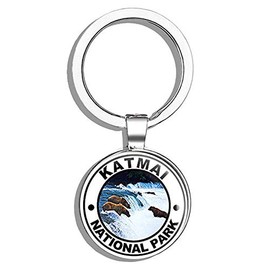 HJ Media Round Katmai National Park (Hike Alaska ak) Metal Round Metal Key Chain Keychain Ring