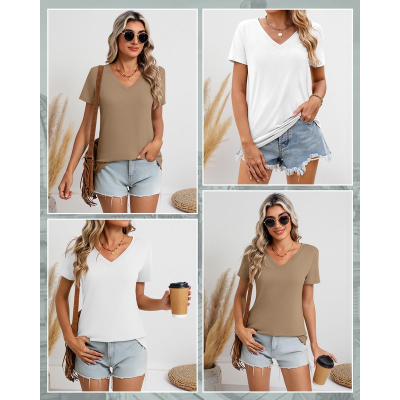 Riyiper 3 Pack Women's Tshirts V Neck Summer Trendy Short