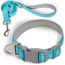 Dog Collar for Medium Small Large Dogs Reflective with Leash,Collar and Leash for Dogs,Soft Neoprene Padded 2 Pack(Blue,L)