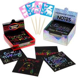 Kalkehay Scratch Off Mini Art Notes, 200 Sheets of Rainbow Scratch Paper & Silver Shining Notes for Kids Arts and Crafts with 4 Wooden Styluses, Airplane or Car Travel Toys (Mini, 200 Sheets)
