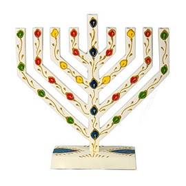 Legacy Judaica V-Shaped White/Cream Metal Menorah for Chanukah – for Standard Hanukkah Candles – V-Shaped Branches Menora Style –9.5" Tall x 3.2" Wide x 9.4" Long