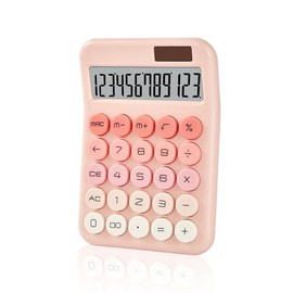 KANBIT Bonita calculadora de escritorio rosa, calculadora básica de 12 dígitos con pantalla LCD grande y botones de respuesta, calculadora solar dual 