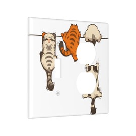 SgEdao Decorative Outlet Covers Novelty Funny Cat Climb Wall Design 2 Gang Wall Plate Cover Single Toggle Duplex Combo Two Switch Light Switch Cover Plate Jumbo Dual Electrical Face Plate