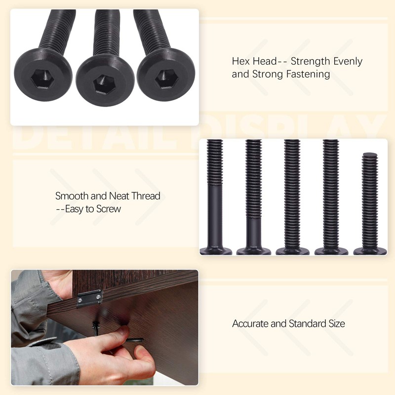 Rustark 25 Pcs M6x75mm Black Hex Socket Cap Screws Barrel