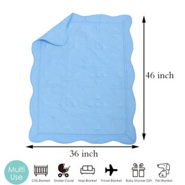 MONOBLANKS Cotton Baby Quilt Personlized Monogram Lightweight Embossed Scalloped Throw Blanket Four Seasons (Blue)