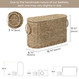 StorageWorks Toilet Paper Storage with Lid, Toilet Paper Storage Holder for 6 Regular Rolls, Wicker Basket for Bathroom, Natural Seagrass