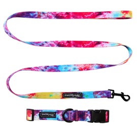 Tie Dye Dog Collar Pet Funny Dog Leash Set for Small Medium Large Dogs Tie Dye Collars (S(9.8'' - 12''))