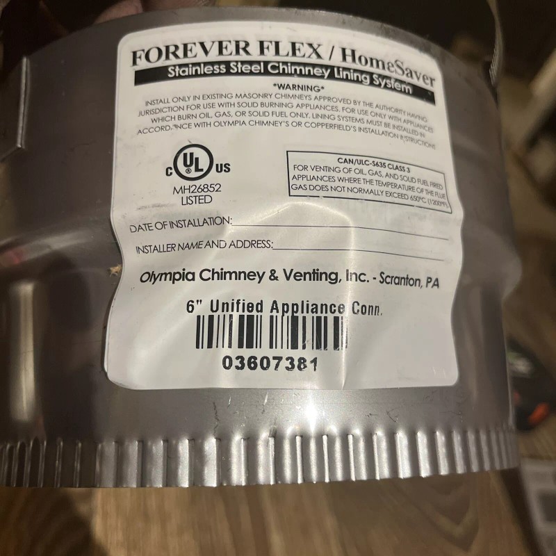 6” olympia forever flex / homesaver chimney/NECS liner appliance connector