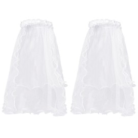 Dzxin Girls Bowknot Rhinestone Flower Veil Girls First Holy Communion Headband Hair Wreath Floral Crown Pearls Crystal Lace Headpiece Veil White for Wedding Party（2 PCS