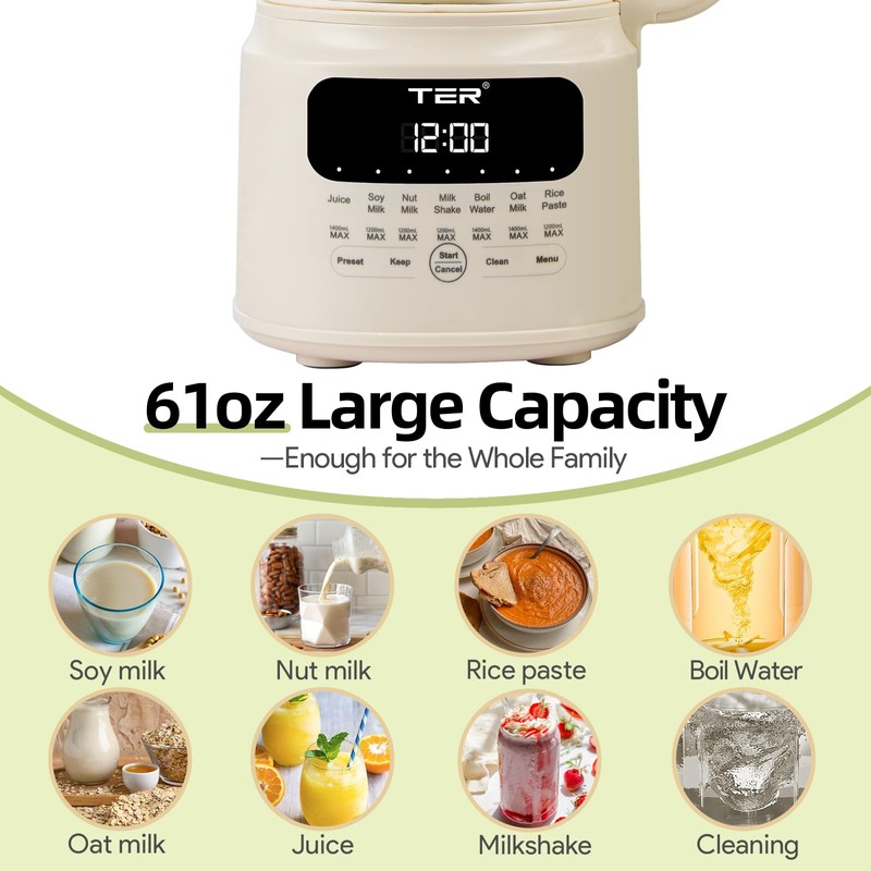 61oz Nut Milk Maker Machine, TER 10-in-1 Soy Milk Maker