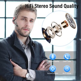 Bluetooth Headset, 2026 Wireless Bluetooth 5.3 Earpiece, 60 Hours Single-Ear Headset with Mute Button, Dual Noise Cancelling Mics, IP7 Waterproof Hands Free Headphone for Trucker, Business, Black