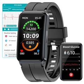 Pulsera Inteligente Medidor de Glucosa sin Pinchar, Smartwatch ECG+PPG HRV Monitor, Temperatura Corporal, Presión Arterial, Oxígeno En Sangre, Monitor De Sueño, Rastreador De Ejercicios para Hombre