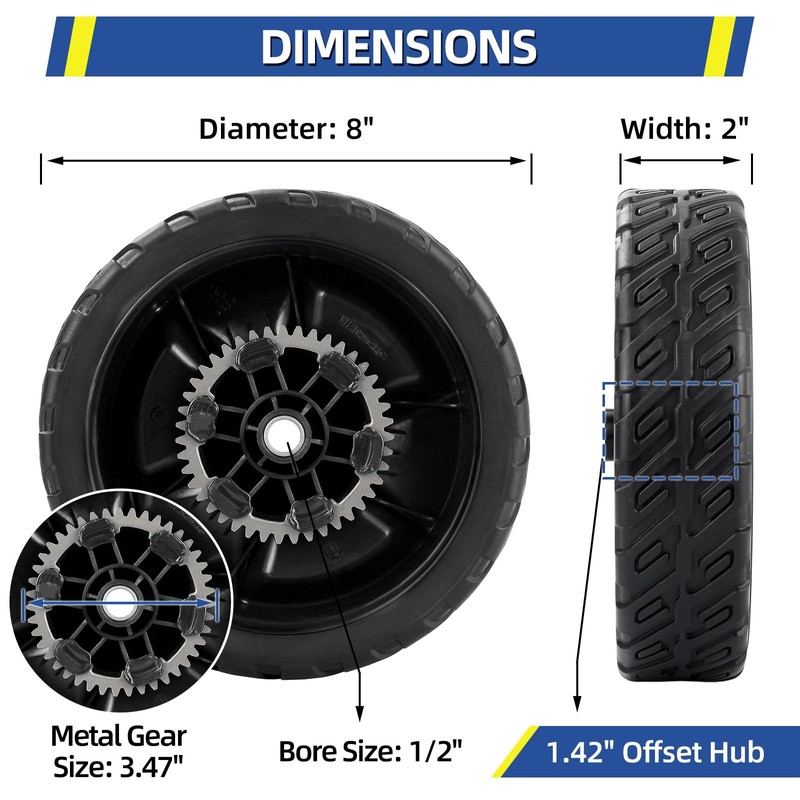 GICOOL 42710-VR8-N00ZA Lawn Mower Rear Wheels, 8 Inch Wheels Kit