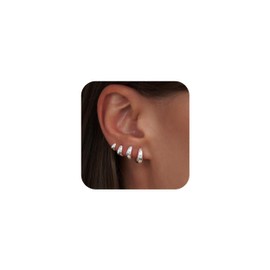 LunarCharm 4 Pair Silver Hoop Earring Set for Women, Silver-Plated, Chunky, Trendy, Multiple Piercings, Cartilage, Statement